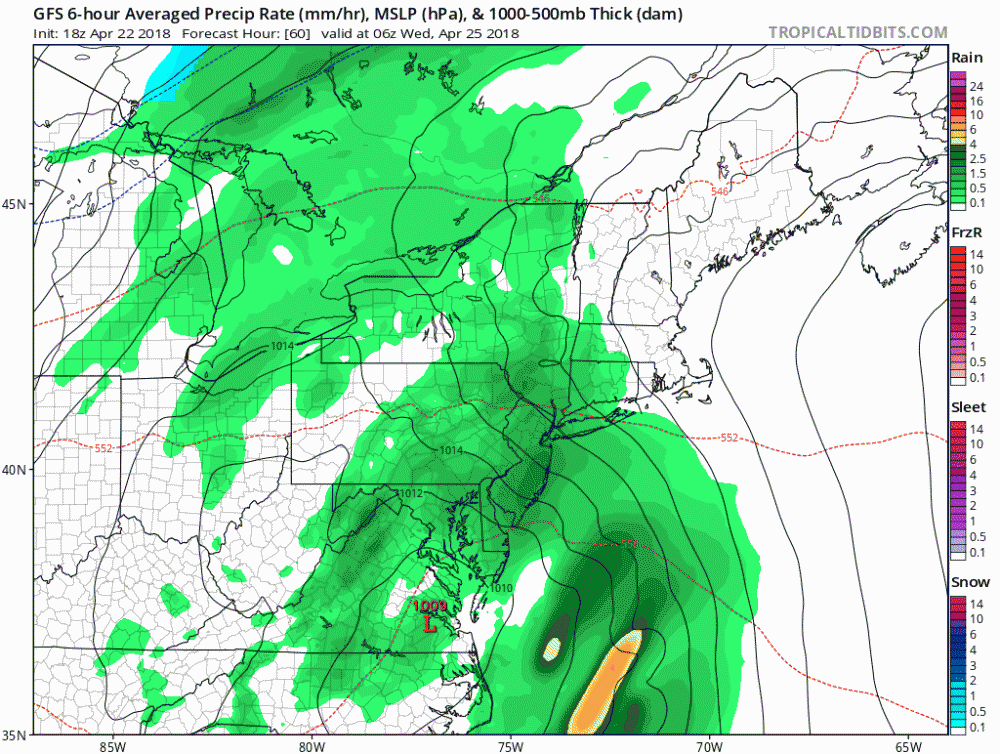 Showers will arrives in the region Wednesday (Courtesy Tropical Tidbits)