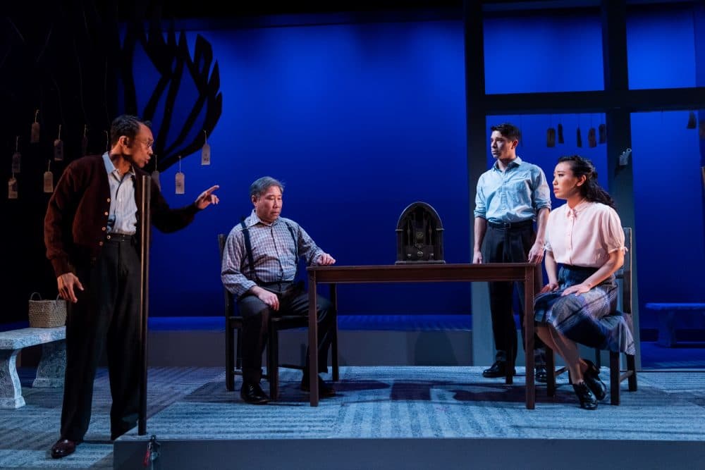 Ron Domingo as Tatsuo Kimura, Gary Thomas Ng as Ojii-chan, Sam Tanabe as Sammy Kimura and Grace Yoo as Kei Kimura in SpeakEasy Stage Company's production of "Allegiance." (Courtesy Nile Scott Studios)