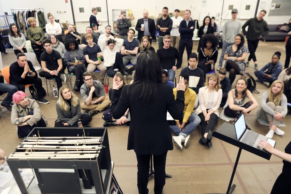 Director Diane Paulus speaks with the company during the first rehearsal of "Jagged Little Pill." (Courtesy Jimmy Ryan/A.R.T.)