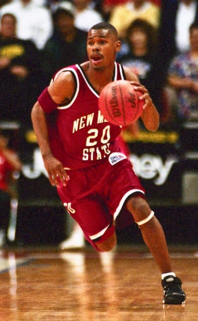 Shawn Harrington in action during his brief stint for New Mexico State University. (NMSU/Dennis Daily)