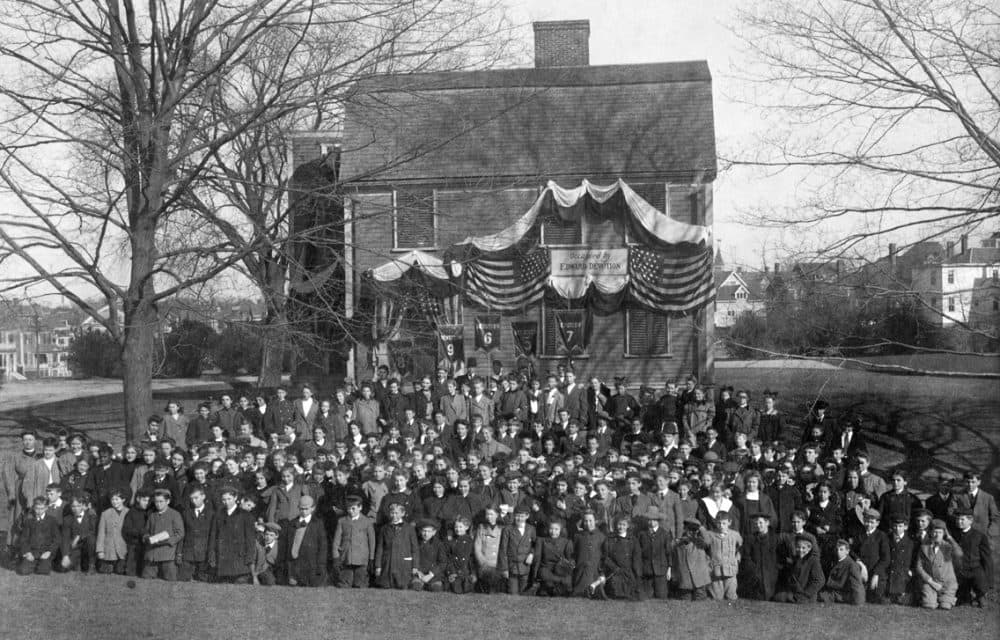 Students of the Devotion School in front of the Devotion House in 1905. (Courtesy Brookline Historical Society)Students of the Devotion School in front of the Devotion House in 1905. (Max Larkin/WBUR)