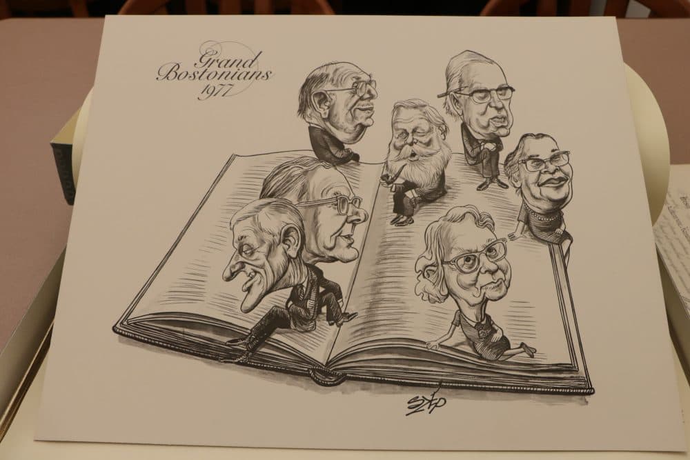Mayor Kevin White honored seven distinguished Bostonians at a gala in 1977. Among the honorees: community activist Melnea Cass; women's rights advocate Florence Luscombe; Leverett Saltonstall, former Massachusetts U.S. senator and governor, Henry Cabot Lodge, Jr., a former Massachusetts U.S. senator and U.S. ambassador to West Germany; theater critic Elliot Norton; historian Walter Muir Whitehill and entrepreneur Sidney Rabb. (Courtesy Northeastern University Libraries, Archives and Special Collections Department)