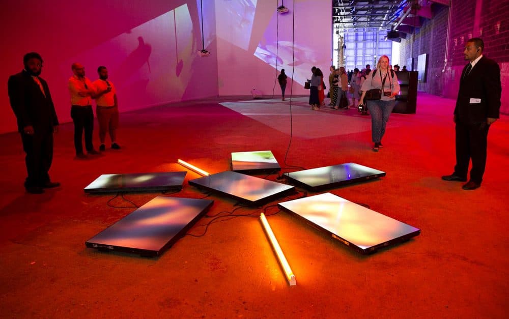 "Untitled Videowall (Butterflies)" by artist Diana Thater at the inaugural exhibition of the ICA Watershed in East Boston. (Robin Lubbock/WBUR)