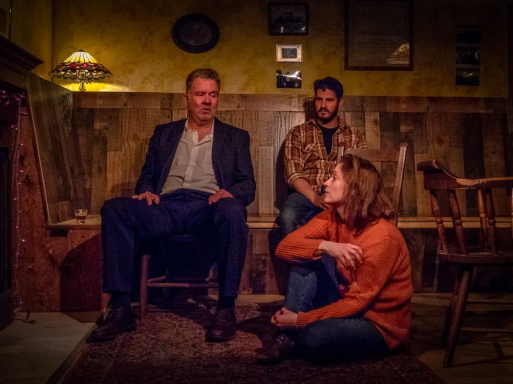 Dennis Cunningham, Ari Lew and Stacy Fischer in "The Weir" at Harbor Stage Company. (Courtesy of John Ward)