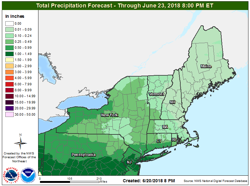 Rainfall won't be very heavy this weekend. (Courtesy NOAA)