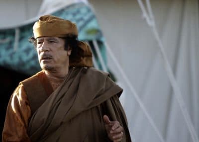 Muammar Gaddafi's regime remained in place in Libya from 1969 until his death in 2011. During that stretch, he liked to dabble in "literature" and pro sports sponsorships. (JOSEPH EID/AFP/Getty Images)