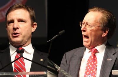 Dan Shores (left) and Jay McMahon (right) are facing off in the Republican primary for Massachusetts Attorney General (State House News Service)