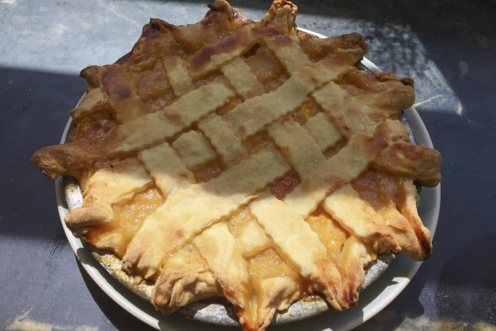 Chef Kathy Gunst's summer peach pie. (Kathy Gunst for Here & Now)