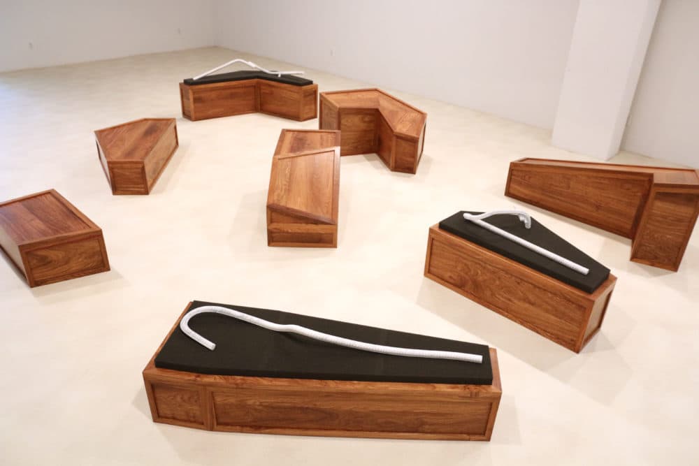 A view of Ai Weiwei's exhibit "Rebar and Case." (Courtesy Chambers Fine Art)
