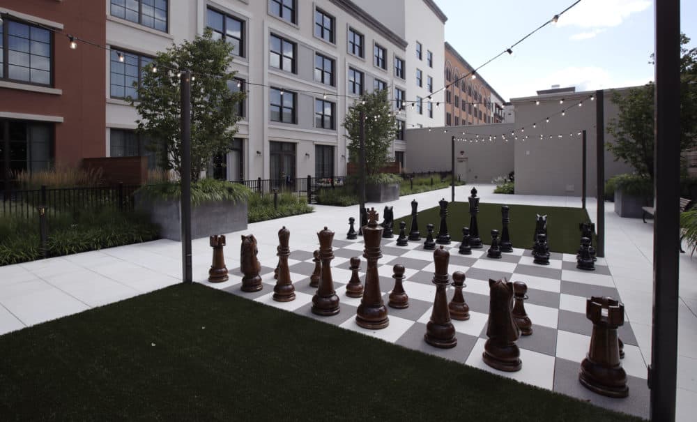 A giant chess board is a part of the casino's outdoor space for guests. (Charles Krupa/AP)