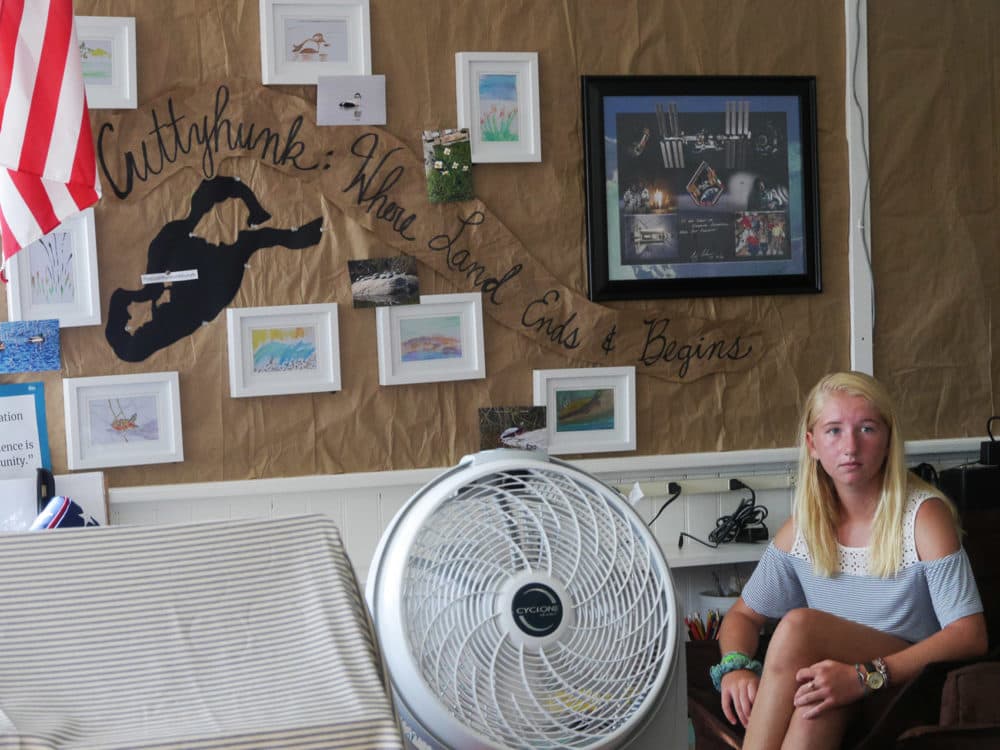 Thirteen-year-old Gwen Lynch on her final "first day" at Cuttyhunk Elementary School. (Max Larkin/WBUR)