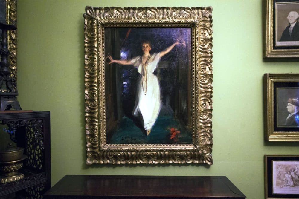 Anders Zorn's portrait of Isabella Stewart Gardner on display in the museum's Short Gallery. (Jesse Costa/WBUR)