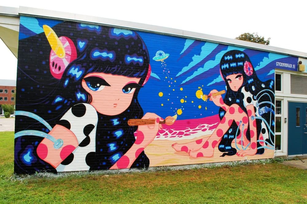 Joohee Park's mural at Pow! Wow! Worcester. (Dana Forsythe for WBUR)