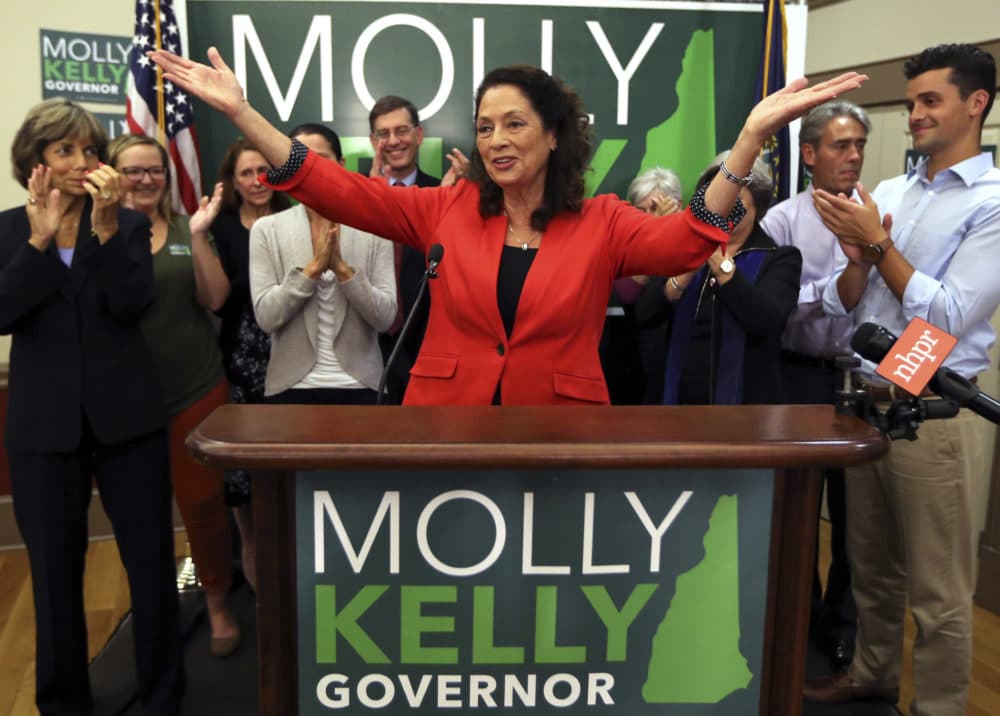 New Hampshire Democratic gubernatorial hopeful Molly Kelly celebrates victory at her primary night party, Tuesday, Sept. 11, 2018, in Keene, N.H. (Elise Amendola/AP)