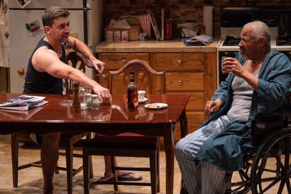 Alejandro Simoes as Oswaldo and Tyrees Alen as "Pops" in "Between Riverside and Crazy" at SpeakEasy Stage Company. (Courtesy Nile Scott Studios)