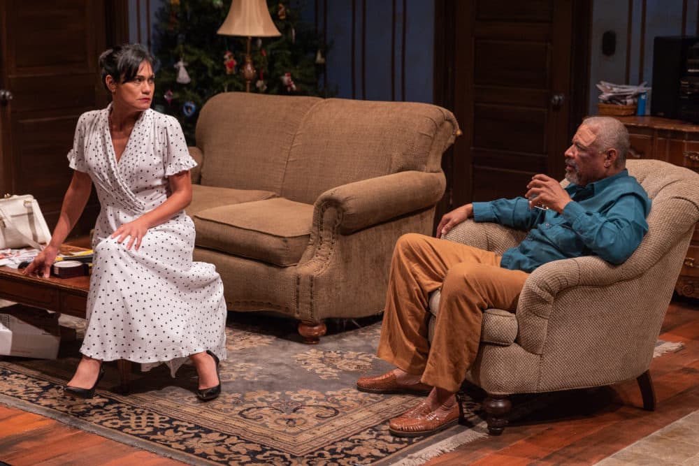 Celeste Oliva as the Church Lady and Tyrees Allen as "Pops" in "Between Riverside and Crazy" at SpeakEasy Stage Company. (Courtesy Nile Scott Studios)