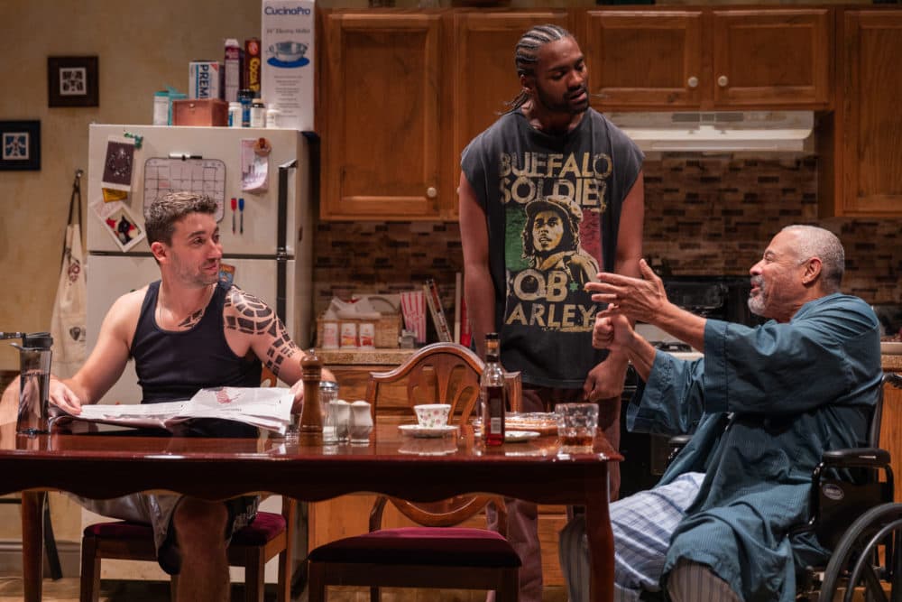 Alejandro Simoes, Stewart Evan Smith and Tyrees Allen in "Between Riverside and Crazy" at SpeakEasy Stage Company. (Courtesy Nile Scott Studios)