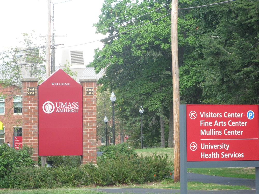 An entrance to UMass-Amherst. (Deborah Becker/WBUR)