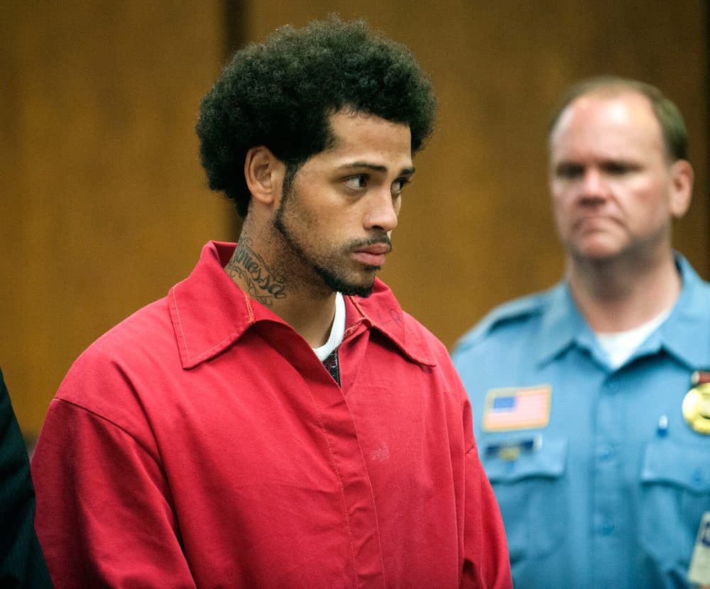 Carlos Ortiz is shown during a hearing in court in Bristol, Conn., Friday, June 28, 2013. New Britain State's attorney says investigators arrested the 27-year-old Ortiz in Bristol on Wednesday in connection with the murder case against former New England Patriots tight end Aaron Hernandez. A judge ordered Ortiz turned over to Massachusetts authorities during the hearing. (Mike Orazzi, The Bristol Press/AP Pool)
