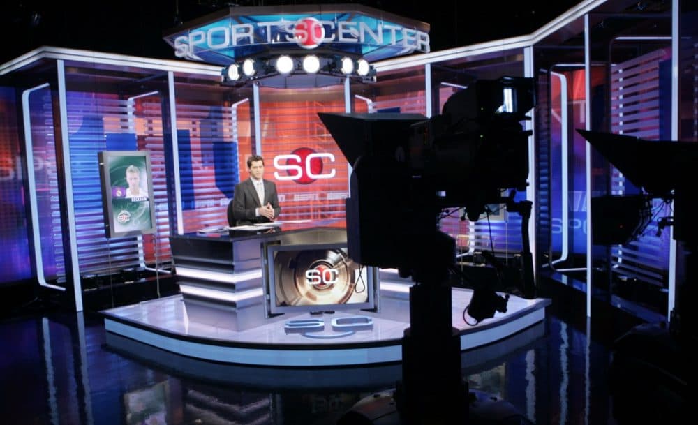 Ryan Phelan rehearses on the set of ESPN's SportsCenter at ESPN's headquarters in Bristol, Conn., Thursday, Jan. 11, 2007. (Bob Child/AP)