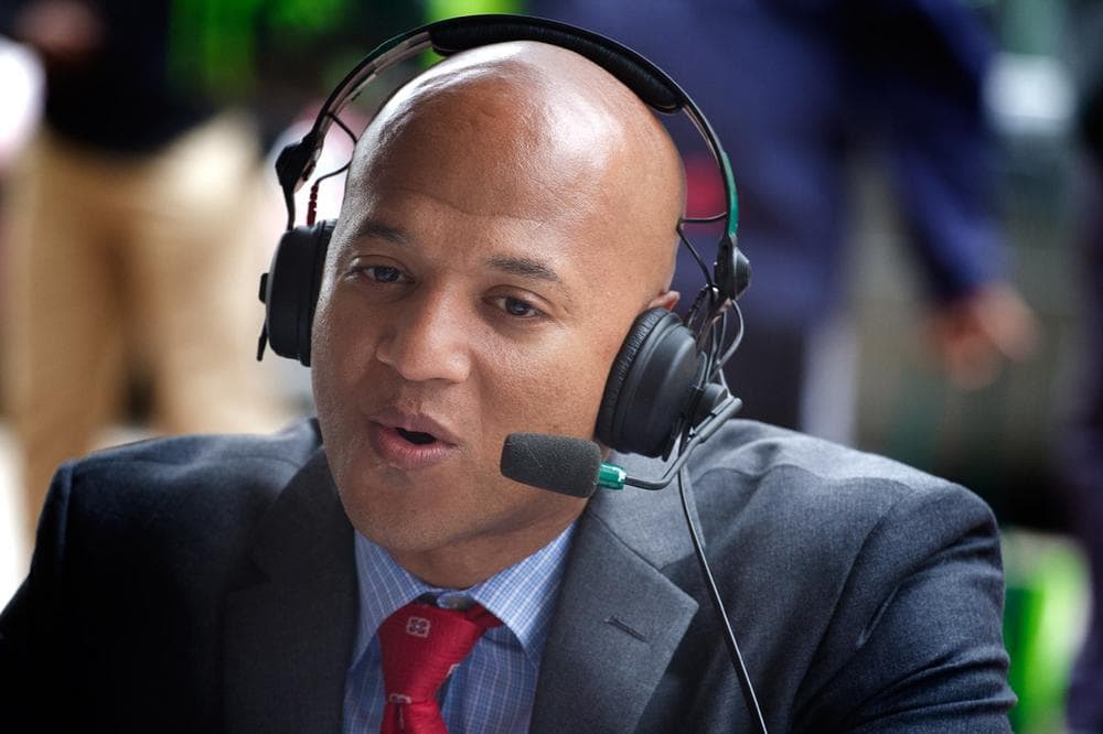 Former mayoral candidate John Barros speaks with Radio Boston live in Copley Square on Wed. September 26, 2013. (Jesse Costa/WBUR)