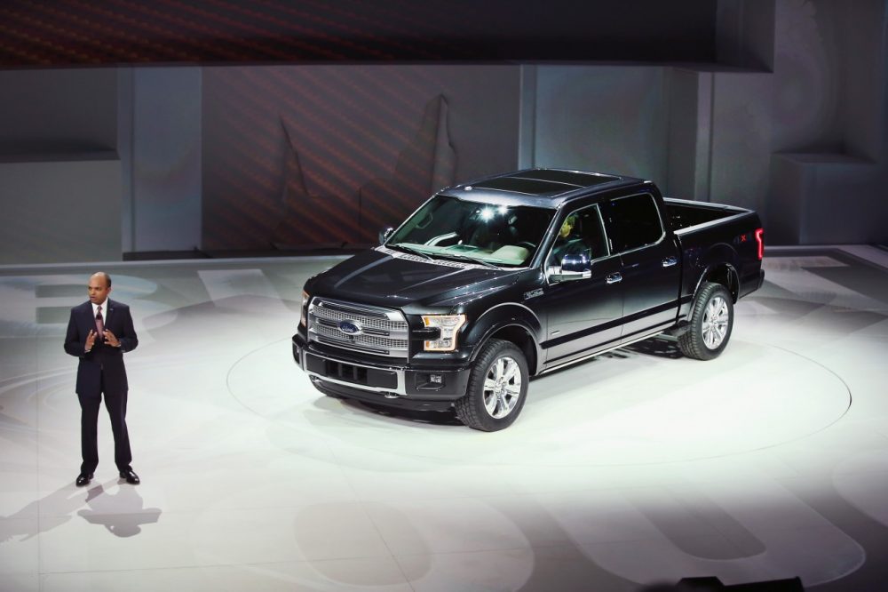 Raj Mair, group VP at Ford Motor Company, introduces the new Ford F-150 pickup truck at the North American International Auto Show (NAIAS) on January 13, 2014 in Detroit, Michigan. (Scott Olson/Getty Images)