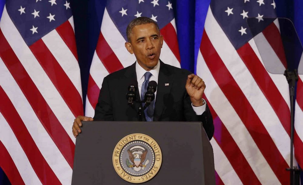 President Obama talks about National Security Agency (NSA) surveillance, Friday, Jan. 17, 2014, at the Justice Department in Washington. (Charles Dharapak/AP)
