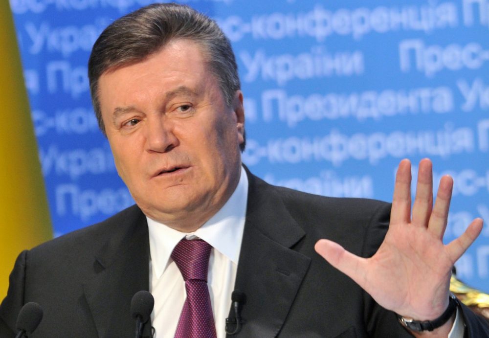Ukrainian President Victor Yanukovych gestures during a press conference in Kiev on March 1, 2013. (Genya Savilov/AFP/Getty Images)