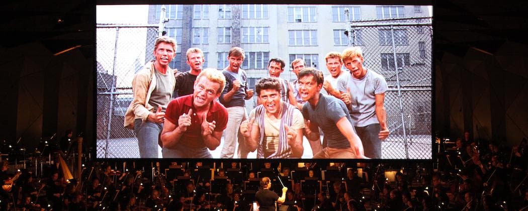 David Newman conducts the Boston Symphony Orchestra in sync with the movie version of "West Side Story." (Hilary Scott)