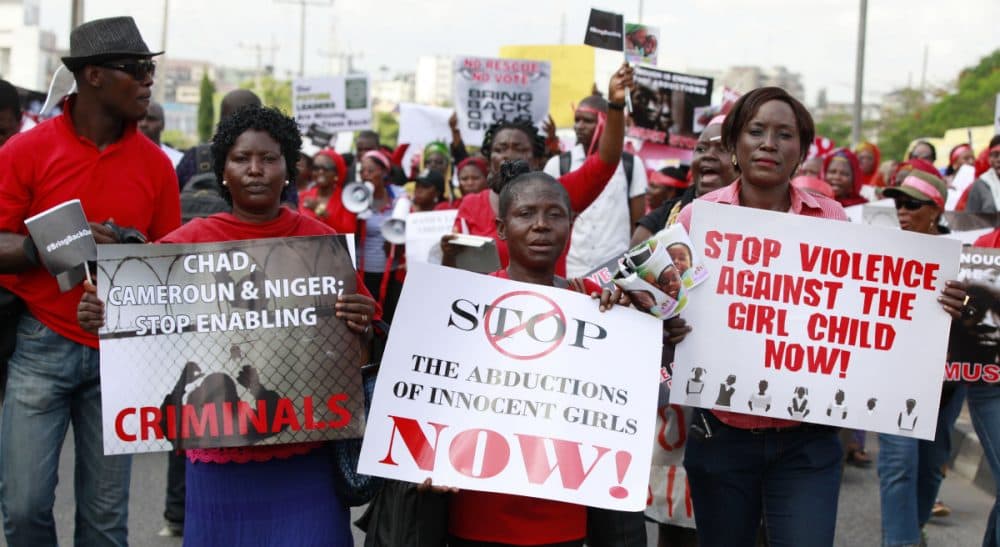 In this Monday, May 5, 2014 photo, women attend a demonstration in Lagos, Nigeria calling on the government to rescue kidnapped school girls from Chibok government secondary school. The plight — and the failure of the Nigerian military to find them — has drawn international attention to an escalating Islamic extremist insurrection that has killed more than 1,500 so far this year. Boko Haram, the name means "Western education is sinful," has claimed responsibility for the mass kidnapping and threatened to sell the girls. (Sunday Alamba/AP)
