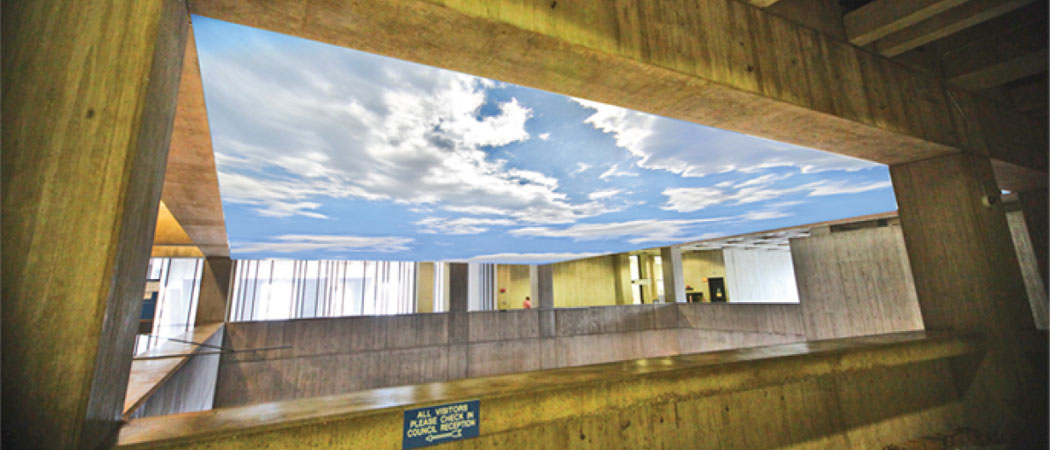 "Lobby Sky" will include a 55 foot by 41 foot mural of the sky stretched over the ceiling of City Hall's lobby. (City of Boston)