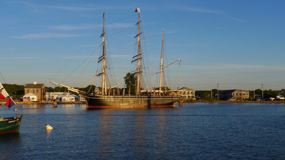 The Charles W. Morgan in Vineyard Haven Harbor. (Sam Fleming/WBUR)