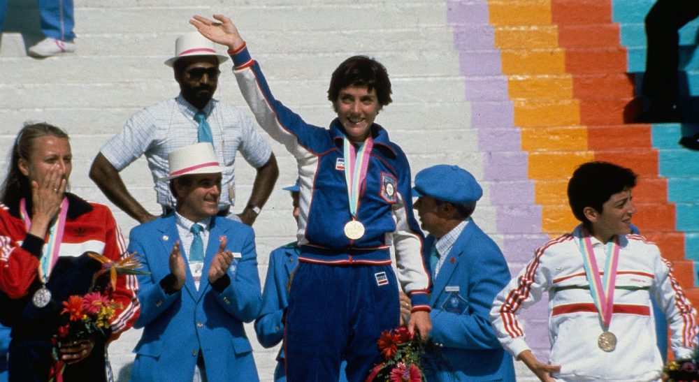 Joan Benoit Samuelson: &quot;It's important to have aspirations and dreams, because those aspirations can occur, and those dreams can come true.&quot; Pictured: Joan Benoit, center, American gold medalist in the Olympic women's marathon event, waves to crowd as silver medalist Grete Waitz of Norway, left, and bronze medalist Rosa Moto of Portugal, look on during awards ceremonies in Los Angeles, Aug. 5, 1984. (B. Cranford/AP)
