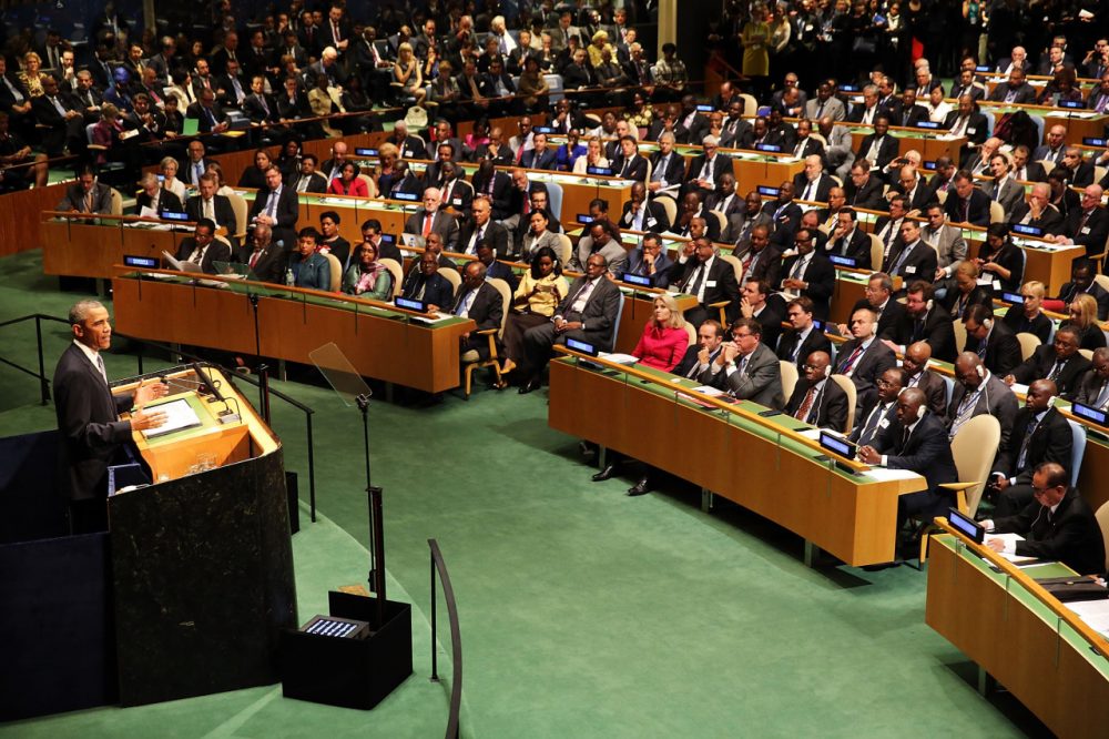President Barack Obama speaks at the 69th Session of the United Nations General Assembly at United Nations Headquarters on September 24, 2014 in New York City. World leaders, activists and protesters have converged on New York City for the annual UN event that brings together the global leaders for a week of meetings and conferences. (Spencer Platt/Getty Images)