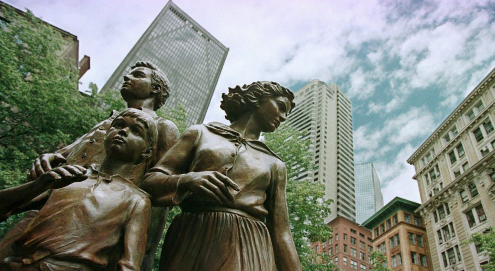 Kevin Duffy: "The risk that the hopeful who boarded the St. John took, and the fate that befell too many of them, remain real for immigrants from other countries today." Statues created by artist Robert Shure depicting a hopeful Irish family landing in Boston in the 19th century. The statues are dedicated in memory of those who suffered through the famine in Ireland that killed an estimated 1 million of its people more than a century and a half ago. (Victoria Arocho/AP)