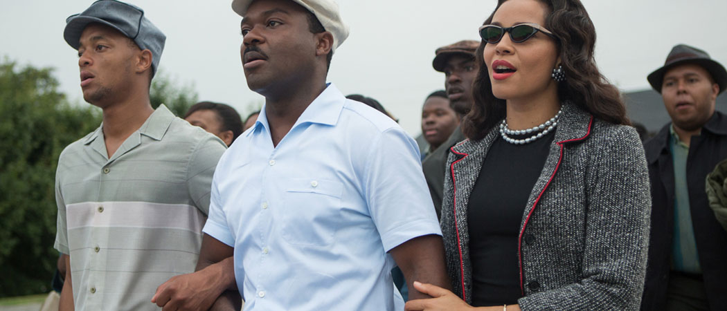 This photo released by Paramount Pictures shows David Oyelowo, center, as Martin Luther King, Jr. and Carmen Ejogo, right, as Coretta Scott King in the film, "Selma." (Atsushi Nishijima/Paramount Pictures)