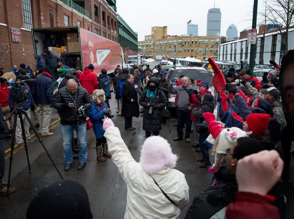 Spring will come: Thursday was Truck Day at Fenway Park. (Robin Lubbock/WBUR)