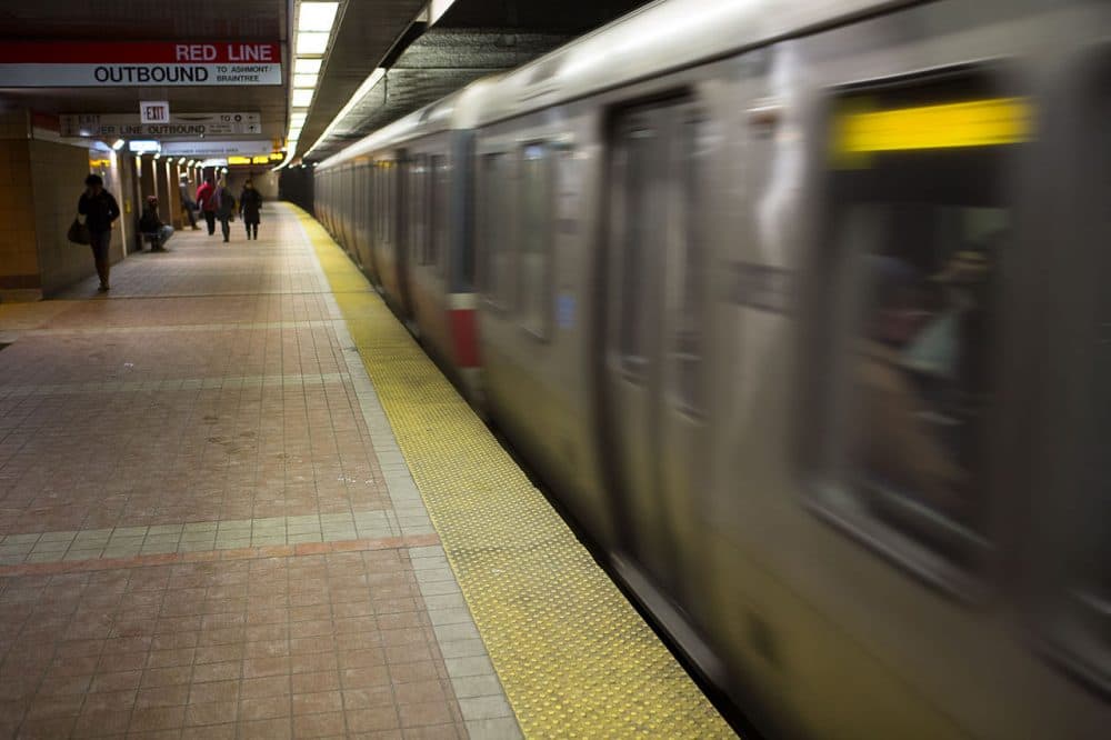 A Red Line train departs South Station. (Jesse Costa/WBUR)