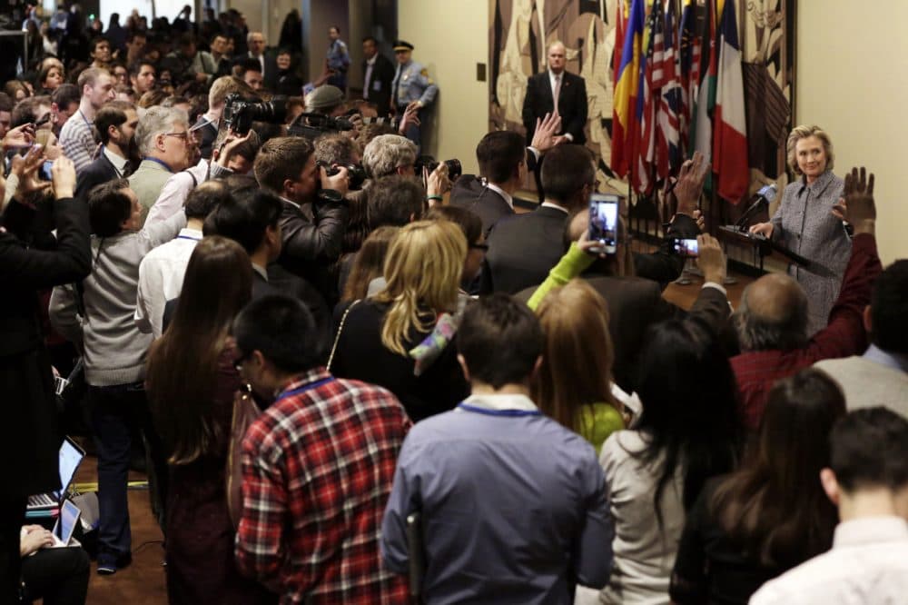 Hillary Clinton answers questions at a news conference at the United Nations Tuesday. (Richard Drew/AP)