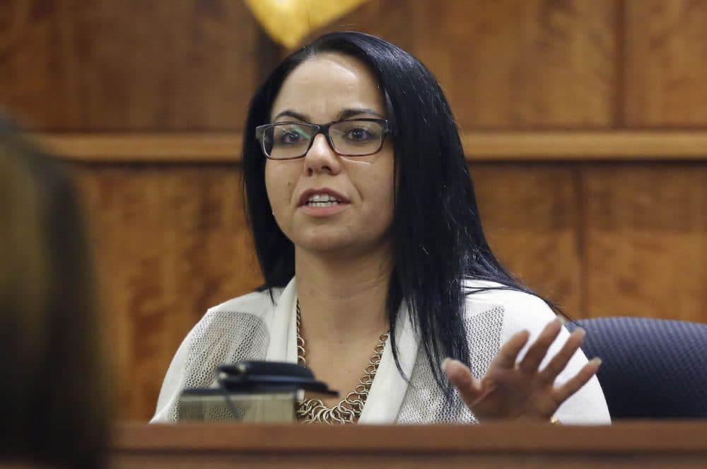 Kasey Arma testifies Thursday in the murder trial of former New England Patriots football player Aaron Hernandez. (Steven Senne/AP/Pool)