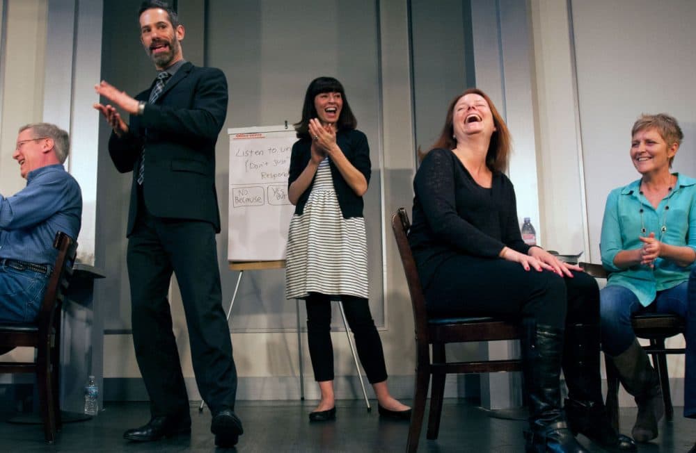 Members of the leadership team from Volaris participate in an exercise with Second City Works. (secondcity.com)