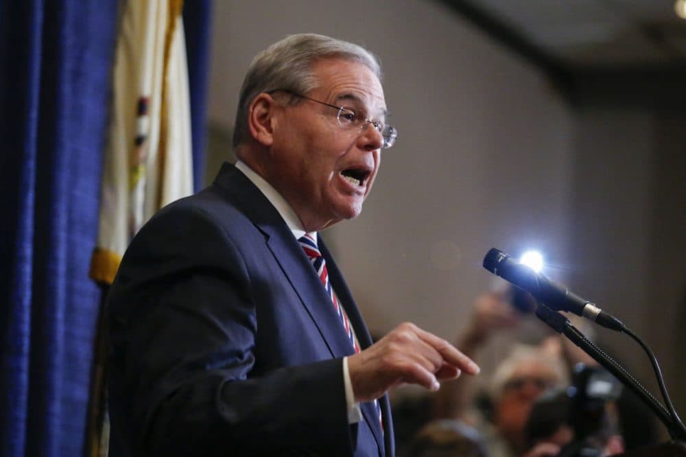 Sen. Robert Menendez (D-NJ) speaks at a press conference on April 1, 2015 in Newark, New Jersey. Menendez has been indicted on federal corruption charges of conspiracy to commit bribery and wire fraud. (Kena Betancur/Getty Images)