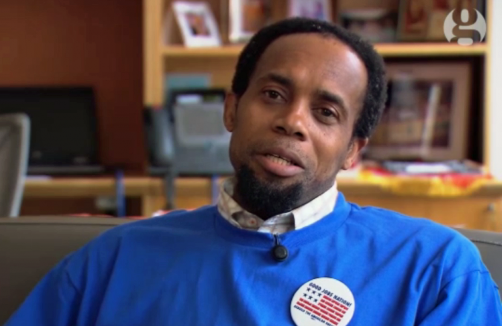 Senate cook Bertrand Olotara is pictured in this screenshot from a Guardian video.