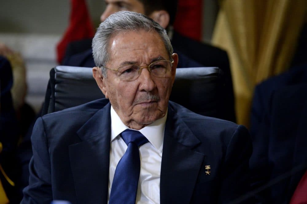Cuban President Raul Castro listens to Venezuelan President Nicolas Maduro (not in frame), during the ALBA Summit at the Miraflores Palace, in Caracas on March 17, 2015. (Federico Parra/AFP/Getty Images)