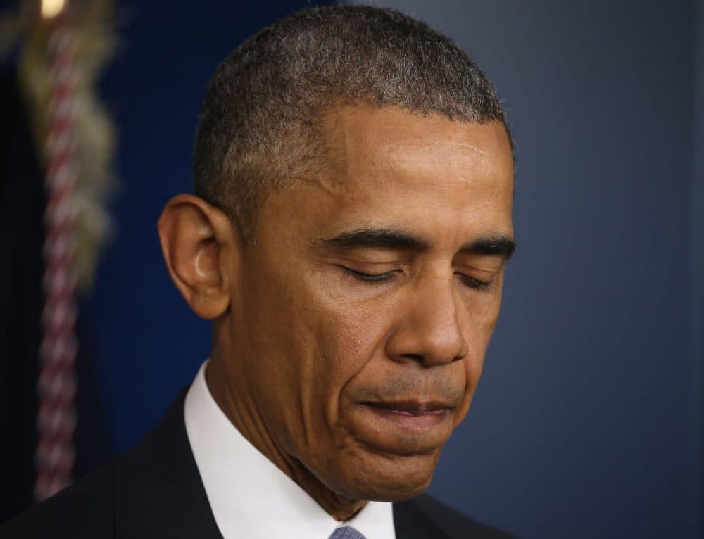 President Barack Obama makes a statement in the Brady Briefing room at the White House April 23, 2015 in Washington, DC. President Obama talked about a US drone strike that targeted a suspected al Qaeda compound in Pakistan but inadvertently killed an American and Italian being held hostage by the group. (Mark Wilson/Getty Images)