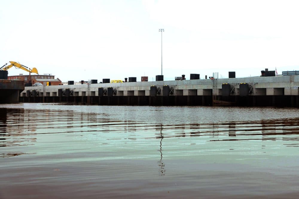 The New Bedford Marine Commerce Terminal as seen from the New Bedford harbor.. (Simon Rios/WBUR)