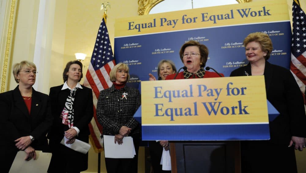 Sen. Barbara Mikulski, D-Md. speaks during a news conference on Capitol Hill in 2009, in favor of the "Lilly Ledbetter Fair Pay Act." (Susan Walsh/AP)