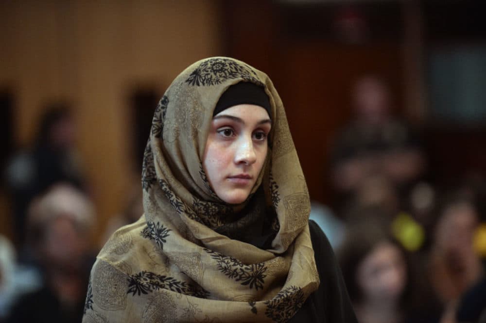 Ailina Tsarnaeva, sister of Boston Marathon bombing suspect Dzhokhar Tsarnaev, appears in Manhattan Criminal Court in September 2014. (Steven Hirsch/New York Post/AP, Pool)