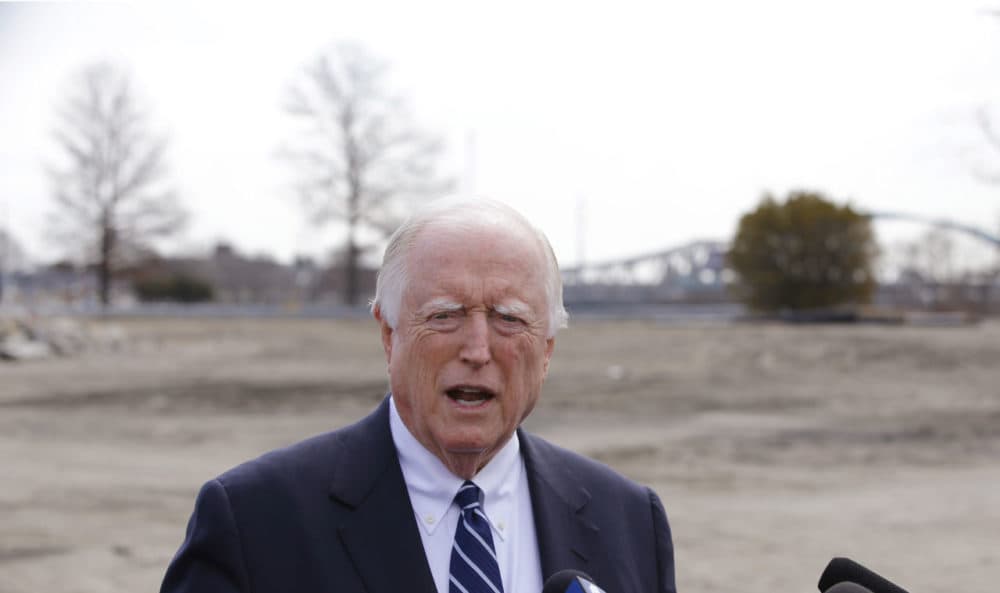 James Skeffington, principal owner and President of the PawSox Triple-A baseball team, stands in what he had hoped would be left field during a tour of the site for the team's proposed new stadium in Providence, R.I. (Stephan Savoia/AP)