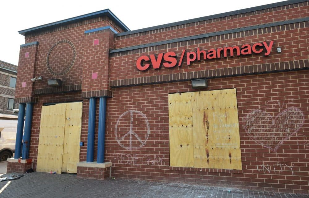The boarded CVS Pharmacy is seen at Pennsylvania and West North avenues in West Baltimore on May 4, 2015. (Mandel Ngan/AFP/Getty Images)